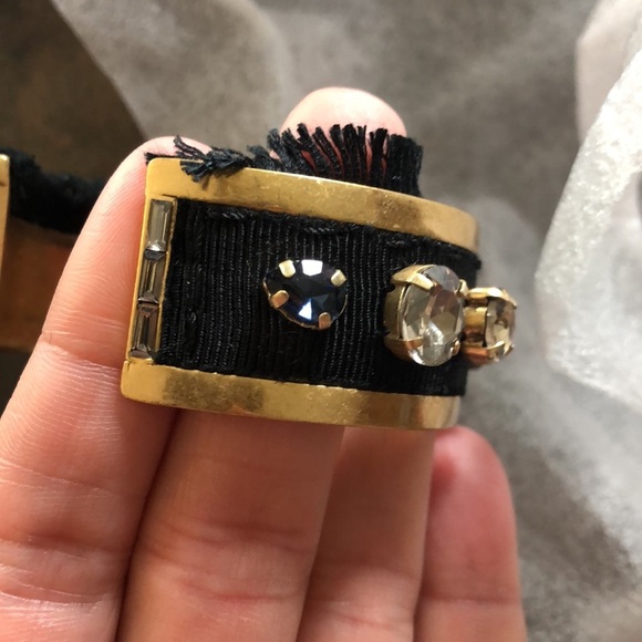 Stella & Dot Morgan Jeweled Cuff black fringe gold tone Bracelet - Picture 4 of 9